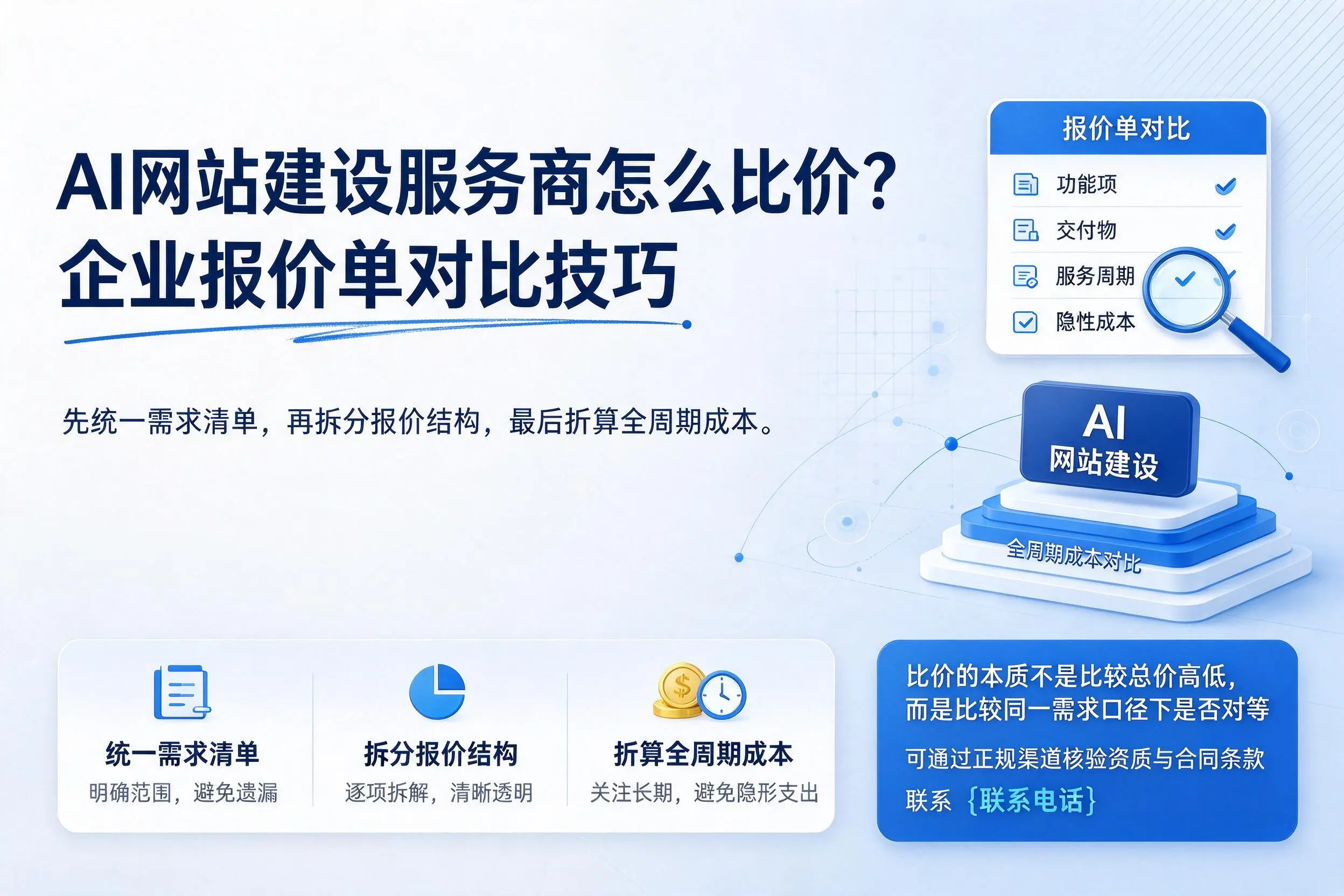AI网站建设服务商怎么比价？普洱企业报价单对比技巧