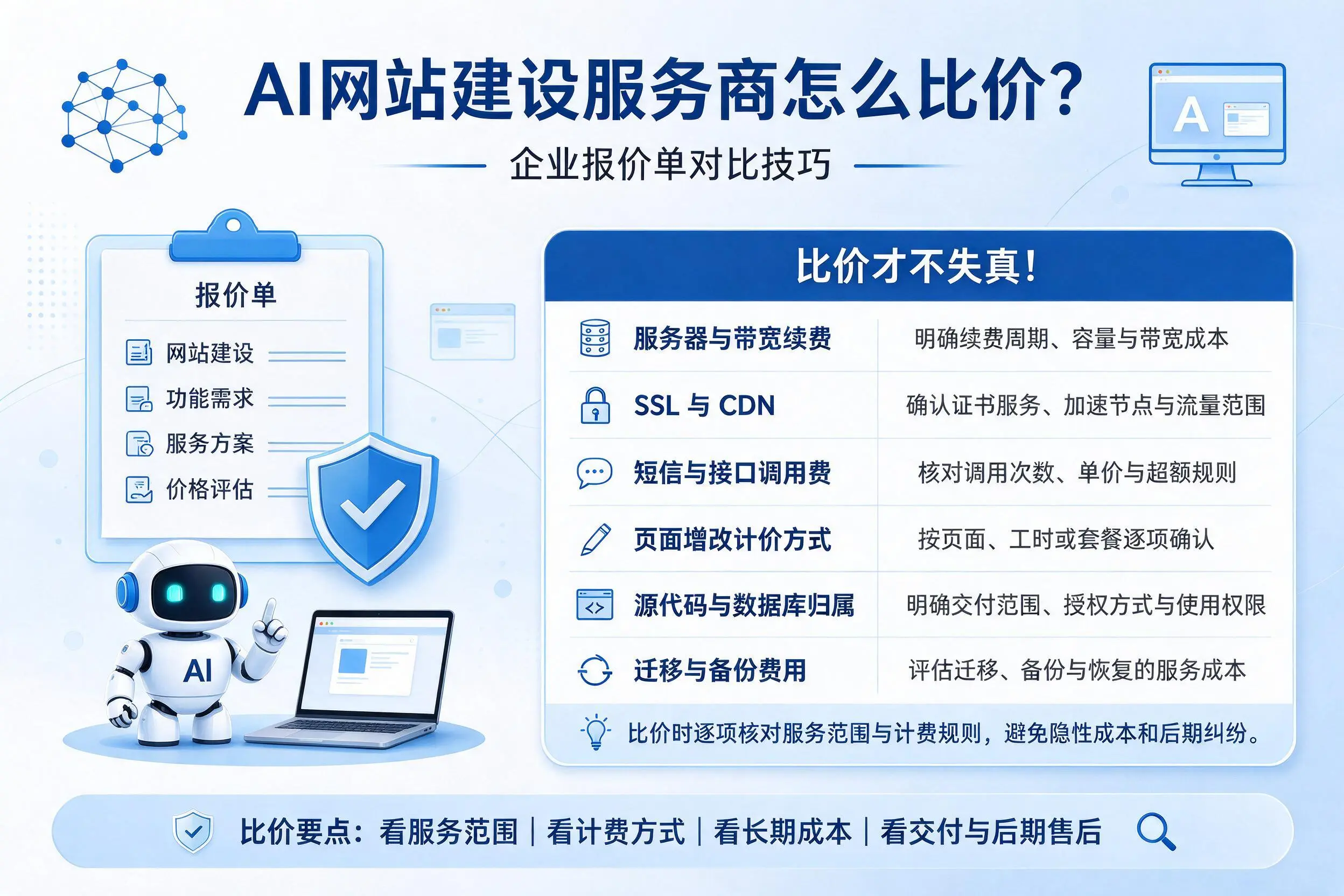 AI网站建设服务商怎么比价？普洱企业报价单对比技巧