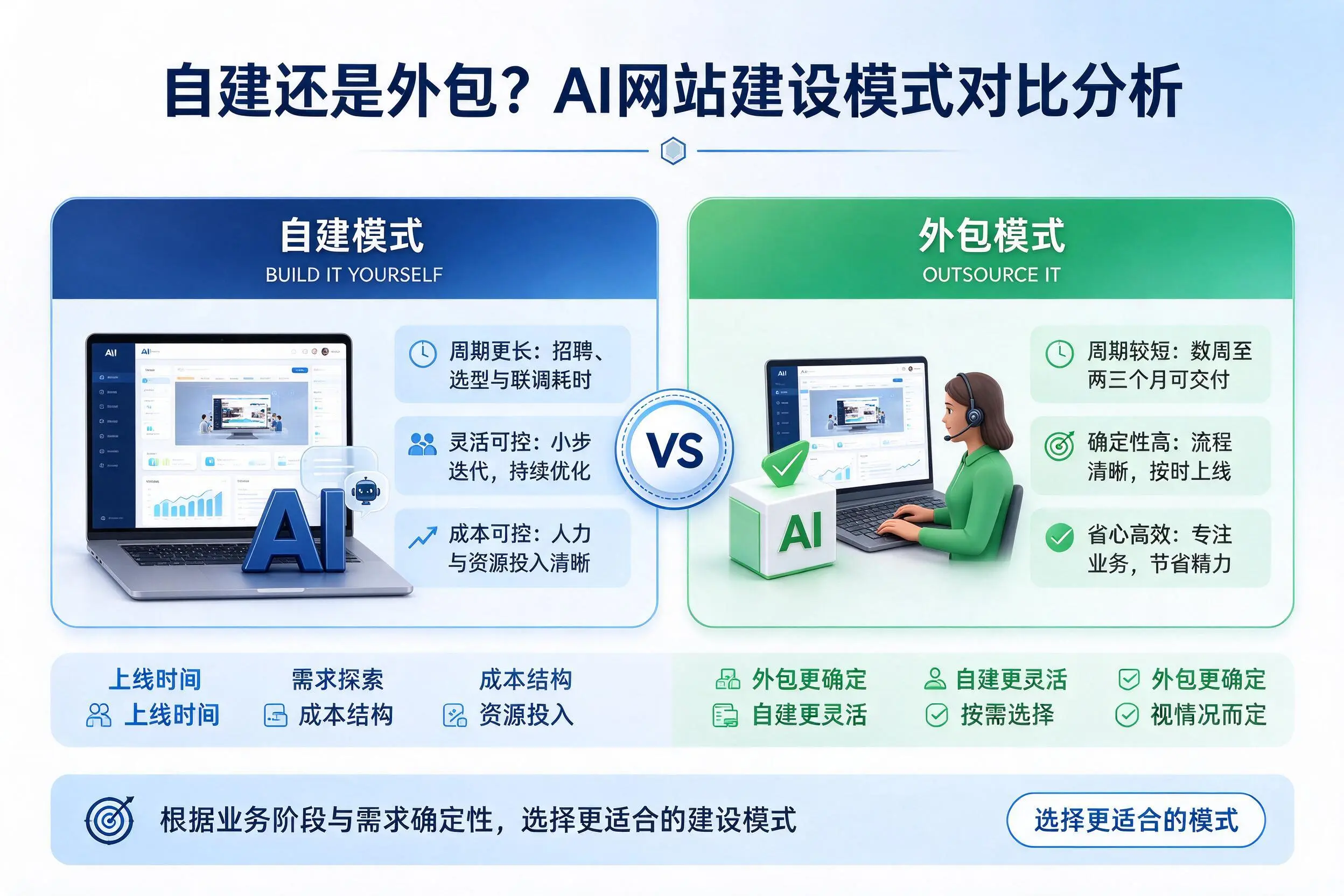 自建还是外包?普洱AI网站建设模式对比分析
