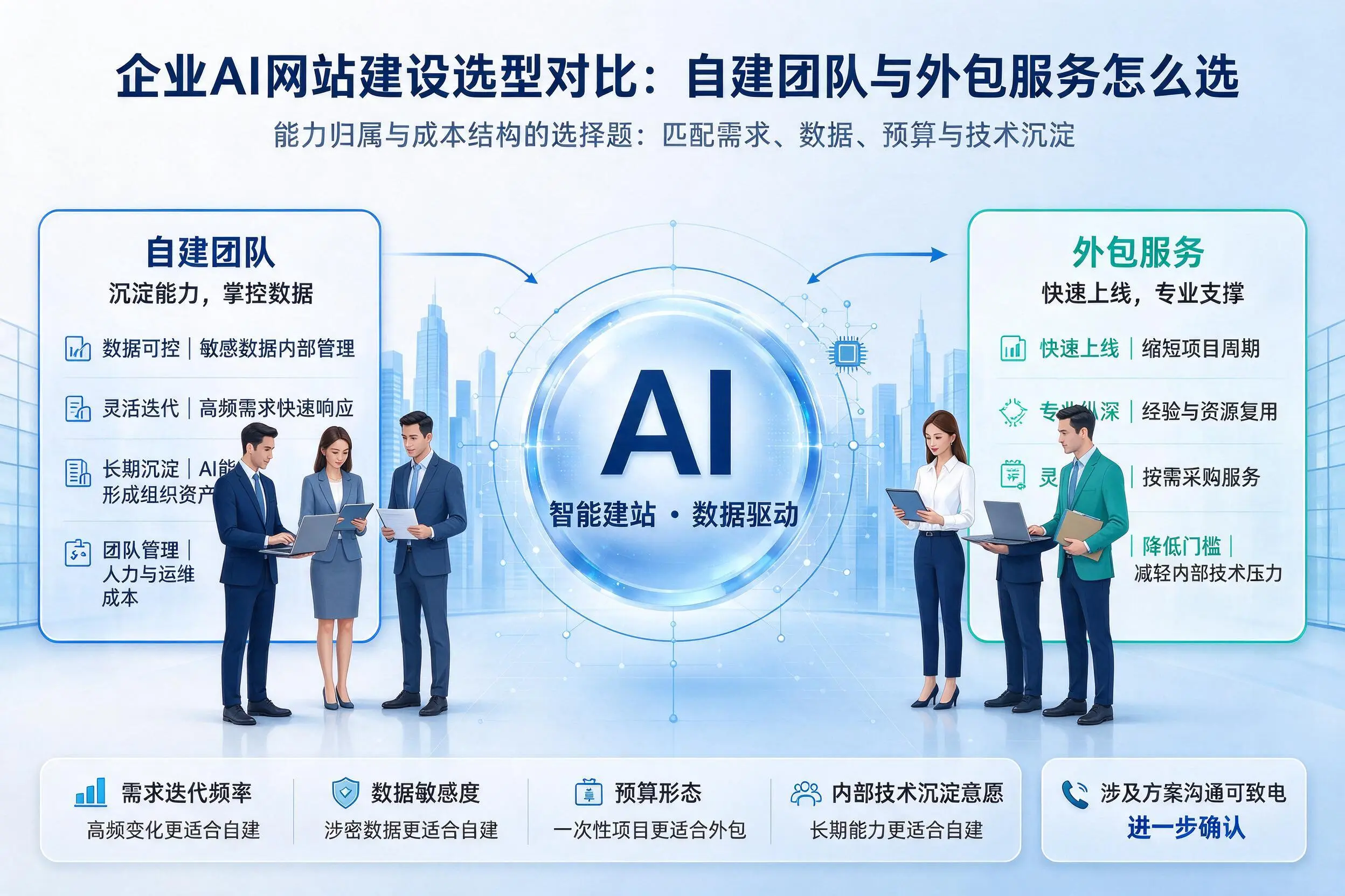 普洱企业AI网站建设选型对比:自建团队与外包服务怎么选