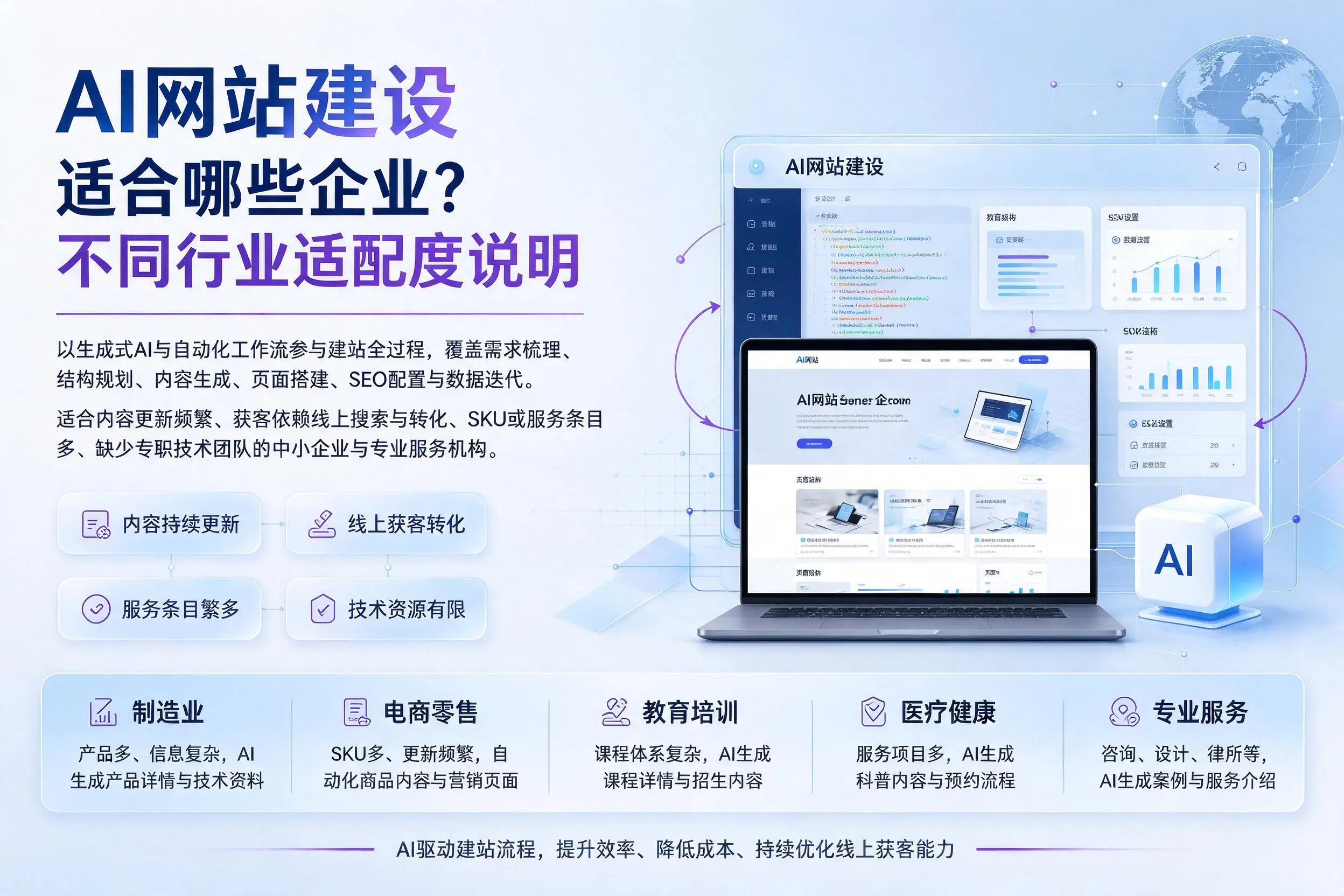 AI网站建设适合哪些企业？普洱不同行业适配度说明